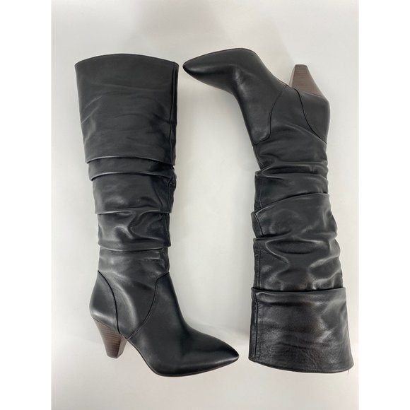Antonio Melani Sapphiras Leather Slouch Dress Boots w/Stacked Heel Black 7M - Picture 5 of 8